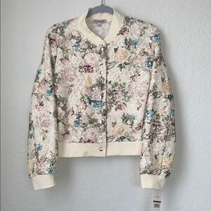 NWT Nanette Nanette Lepore Ivory Multi Floral Bomber Jacket Women Size L